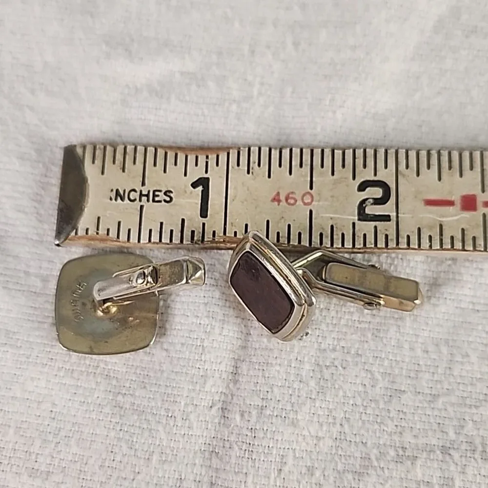 Cufflinks Men’s Square Bent Shaft Swank Brown Stone Gold Colored Jewelry VNTG